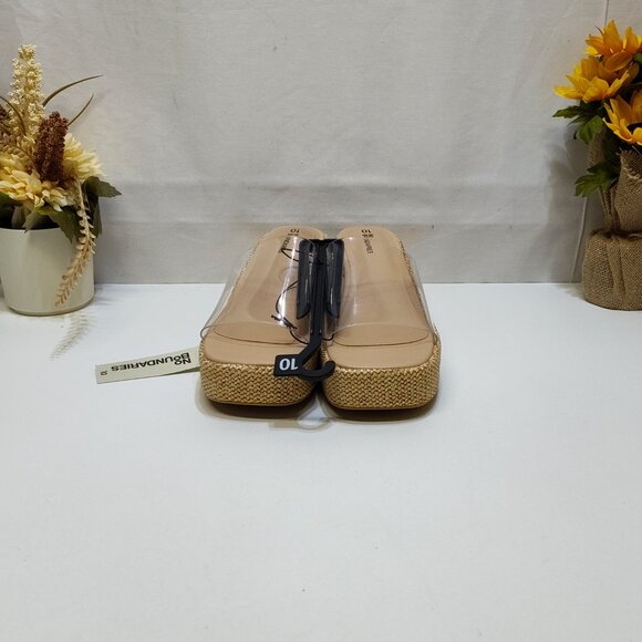No Boundaries Platform Mule Jute Rattan Sandals Clear Strap Memory Foam Size 10 - Picture 4 of 9
